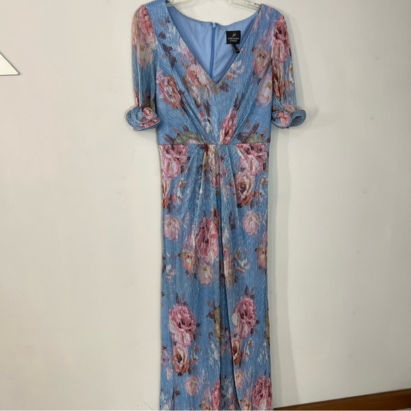 Adrianna Papell blue floral evening gown cocktail formal dress MOB black tie 12 - Picture 14 of 15